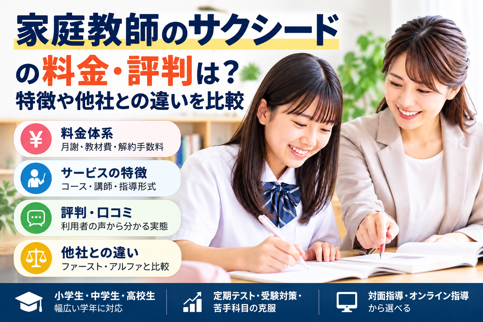 家庭教師のサクシードの料金・評判は?特徴や他社との違いを比較
