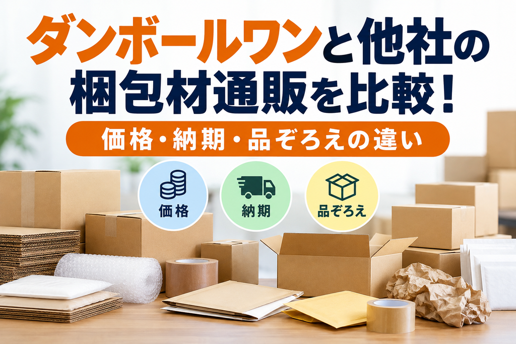 梱包材通販比較と発送用品のイメージ