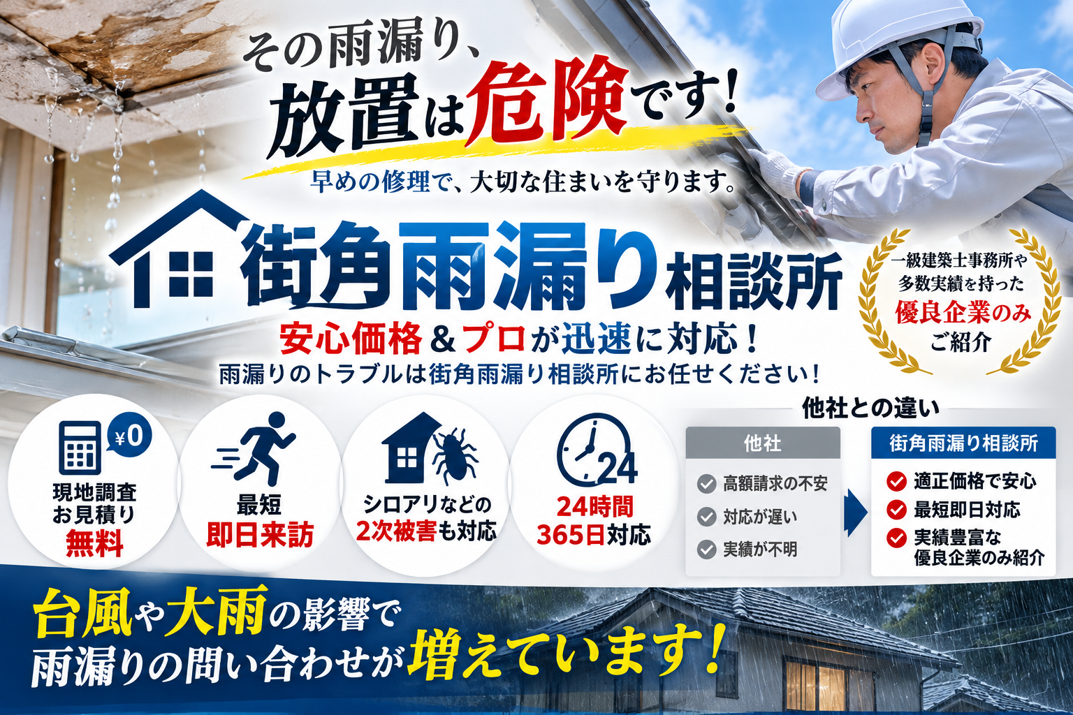 街角雨漏り相談所を徹底解説!料金・特徴・他社サービスとの違いを比較